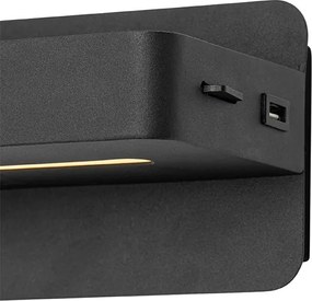 Moderná nástenná lampa čierna vrátane LED s USB a vypínačom - Ted