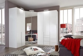 Šatníková skriňa so zásuvkami New York D, 135 cm, biela / biely lesk