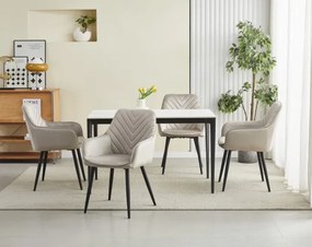 Set dvoch jedálenských stoličiek NANA zamatové, tmavobéžové (čierne nohy) 2 ks