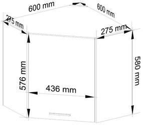 Rohová horná kuchynská skrinka OLIWIA W60/60 biela