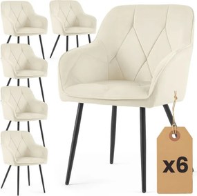 Sada šiestich jedálenských stoličiek DIAMANTE zamatové, krémové / čierne nohy (6 ks)