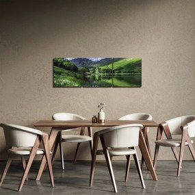 Obraz - Krajina s jazerom (s hodinami) (90x30 cm)