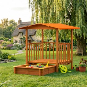 Pieskovisko s verandou SUNNY, 130x130x143cm, hnedá/oranžová Jurhan