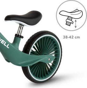 Kidwell NIX balančný bicykel tmavozelený – ľahký nylonový rám 3,05 kg, PU kolesá, EN71