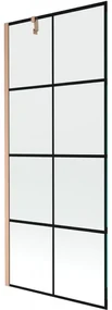 Mexen Next, 1-krídlová vaňová zástena 80 x 150 cm, 6mm číre sklo - čierny vzor, medená matná, 895-080-000-00-70-77