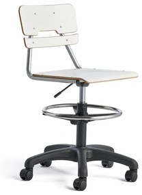 Stolička LEGERE, výškovo nastaviteľná, veľké sedadlo, s kolieskami, V 530-720 mm, biela