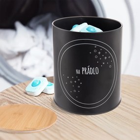 Orion Plechová dóza, čierna, s bambusovým vekom, NA PRÁDLO, 3,3L