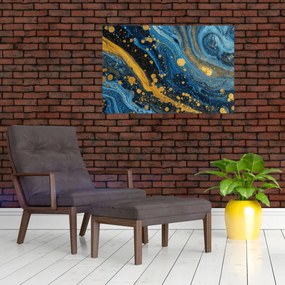 Obraz - Modrá abstrakcia so zlatom (90x60 cm)