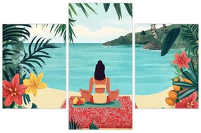Obraz - Jogínka na pláži (90x60 cm)