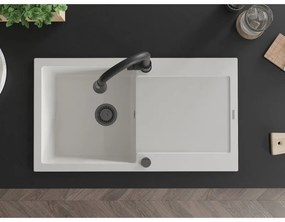 Mexen Leo, 1-komorový granitový drez 900x500x190 mm a drezová batéria Elia, biela, 6501-20-670101-70