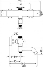 Mexen KAI termostatická vaňová/sprchová batéria, čierna matná, 77900-70