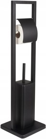 Držiak toaletného papiera s WC štetkou - čierny s chlopňou