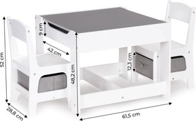 Detský set: stolík s obojstrannou tabuľou + 2 stoličky ECOTOYS (MDF, úložný priestor)