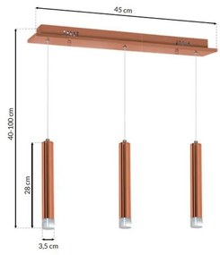 Závesné svietidlo Copper, 3x medené kovové tienidlo, c