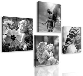 Set obrazov nádherný anjel v čiernobielom prevedení