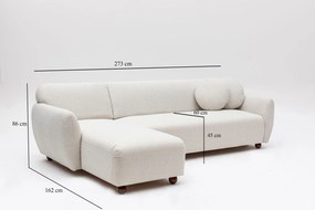 Rohová pohovka Eddy s robustným rámom z bukového dreva a drevotrieskovej dosky 280 x 93 cm, ľavá, biela