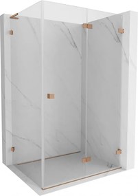 Mexen Lunar-F L, 1-krídlový sprchový kút so skladacími dverami, pravý, 95 x 70 cm, 8mm číre sklo, medený profil, 836L-095-070-65-00-P