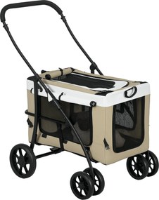 PawHut 2 v 1 Kočík pre psov, skladací kočík pre psov a mačky do 10 kg, kočík pre mačky s polstrovaním, sieťovanými oknami, dverami a úložným košom, hn