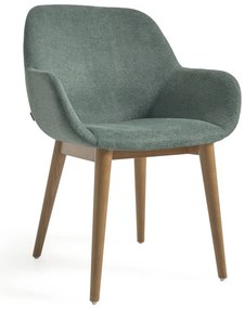 Zelené čalúnené jedálenské kreslo s podrúčkami Konna – Kave Home