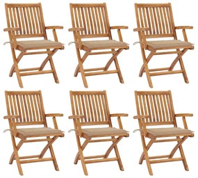 Skladacie záhradné stoličky s podložkami 6 ks tíkový masív 3072753