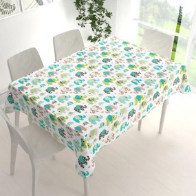 Biante Detský bavlnený obdĺžnikový obrus Sandra SA-035 Zelené sloníky na bielom 50x100 cm