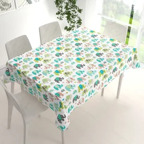 Biante Detský bavlnený obdĺžnikový obrus Sandra SA-035 Zelené sloníky na bielom 140x160 cm