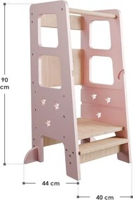 Rastúca detská učebná veža, ružová, výškovo nastaviteľná