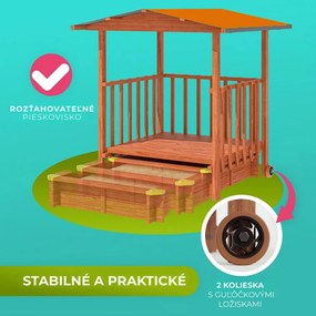 Pieskovisko s verandou SUNNY, 130x130x143cm, hnedá/oranžová Jurhan