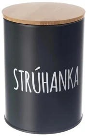 Dóza na potraviny, plechová, čierna, s bambusovým viečkom, 1,3l, STRÚHANKA