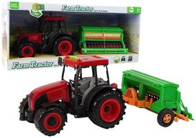 LEAN TOYS Červený traktor so sejačkou