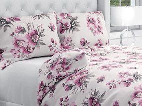 Biante Bavlnené posteľné obliečky Sandra SA-623 Lila orchidey na bielom Predĺžené 140x220 a 70x90 cm