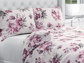 Biante Bavlnené posteľné obliečky Sandra SA-623 Lila orchidey na bielom Predĺžené 140x220 a 70x90 cm