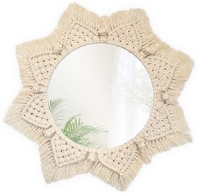 Okrúhle nástenné zrkadlo BOHO 55 cm béžové