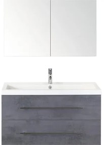 Kúpeľňový nábytkový set Sanox Straight farba čela betón antracitovo sivá ŠxVxH 100 x 170 x 40 cm s umývadlom z minerálnej liatiny a zrkadlovou skrinkou