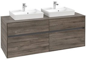 VILLEROY &amp; BOCH Collaro závesná skrinka pod dve umývadlá na dosku, 4 zásuvky, 1400 x 500 x 548 mm, Stone Oak, C07600RK