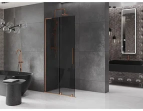 Mexen Velar L, posuvná sprchová zástena Walk-in 110 x 200 cm, 8mm šedé sklo, medená matná, 871-110-003-43-65
