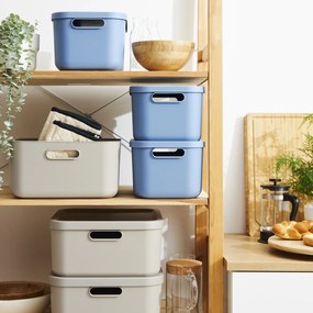 Rotho Úložný box, rovný s vekom, 12l, modrý ALBU LIGHT , 40x24x18