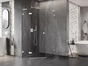 Mexen Lunar, L päťuholníkový sprchový kút naklápací doľava 80 x 100 cm, 8mm číre sklo, biely profil, 831L-080L-100P-20-00-L