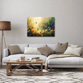 Sklenený obraz - Jarná kvetinová lúka, maľba (70x50 cm)