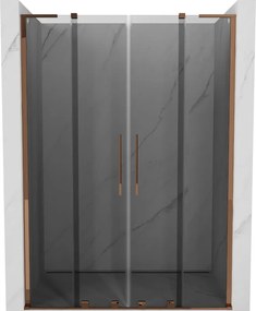 Mexen Velar L Duo, posuvné sprchové dvere do otvoru 150 cm, 8mm šedé sklo, ružové zlato, 871-150-003-42-60