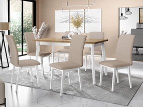 Jedálenský stôl so 6 stoličkami AL23, Morenie: dub artisan L, Poťahové látky: 25x - Paros 2, Farby nožičiek: biela