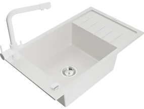 Mexen Elias, 1-komorový granitový drez s odkvapkávačom 795x480x200 mm a biela batéria Duero, biela, 6511-20-671600-20