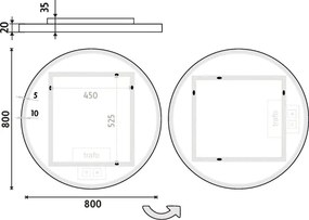 Nimco Biele okrúhle LED zrkadlo priem. 800 s dvoma dotykovými senzormi - ZPB 28002RVX-05