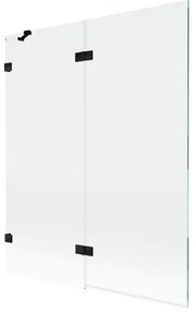 Mexen Lunar, 2-krídlová vaňová zástena ľavá 140 x 150 cm, číre sklo, čierna matná, 897-140-100-70-00-L