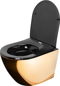 Závesná WC misa so SoftClose sedadlom REA CARLO MINI FLAT, čierna/zlatá