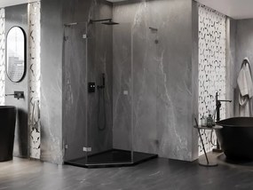 Mexen Lunar, L päťuholníkový sprchový kút naklápací doľava 80x100 cm, 8mm číre sklo, profil grafit brúsený, 831L-080L-100P-66-00-L