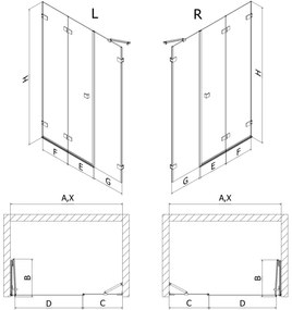 Mexen Lunar-F, ľavé skladacie sprchové dvere 115 cm, 8mm číre sklo, ružové zlato profil, 836S-115-050-60-00-L
