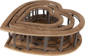 3ks hnedý drevený úložný košík v tvare srdca - 33*33*10 / 26*26*9 / 20*20*8 cm