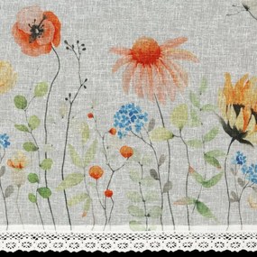 Dekorstudio Kuchynská záclonka NATI zdobená kvetinovou potlačou a čipkou 150 x 30 cm