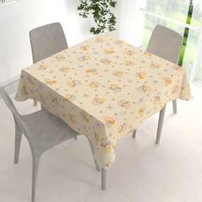 Biante Detský bavlnený štvorcový obrus Sandra SA-730 Medvedíky a včielky na svetlo žltom 140x140 cm